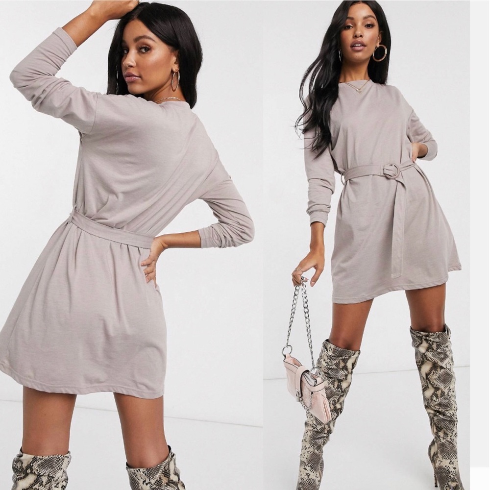 Missguided gray belted t-shirt dress